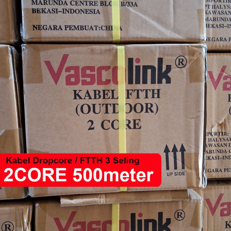 Kabel Fiber Optic Drop Wire Vascolink FTTH 2 core - 1 Roll 500 meter