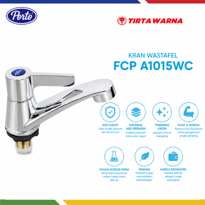 Keran Wastafel Material ABS Porto FCP A1015WC Kran Air Tahan Lama Anti Karat 1/2 Inci