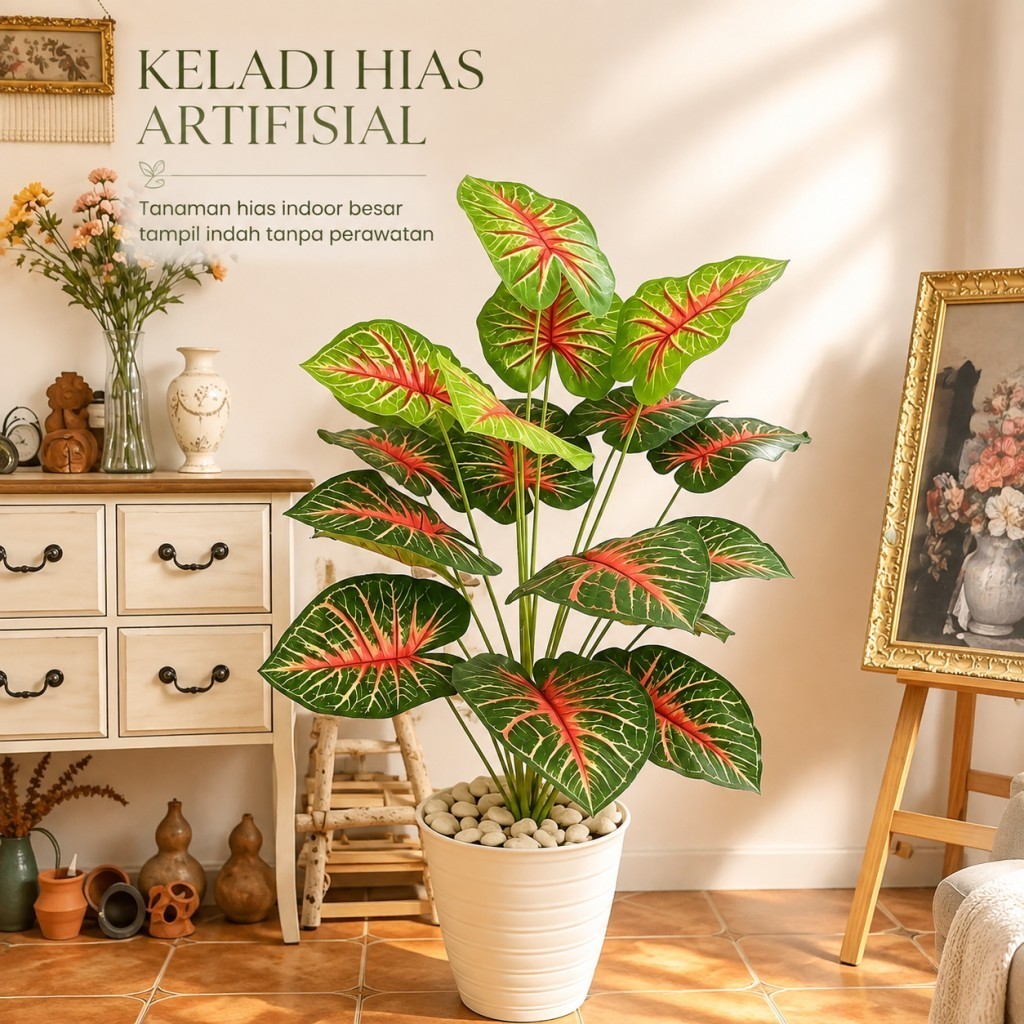 Bunga Damai Daun Keladi Aglonema Plastik 24 Daun 95 cm Dekorasi Interior