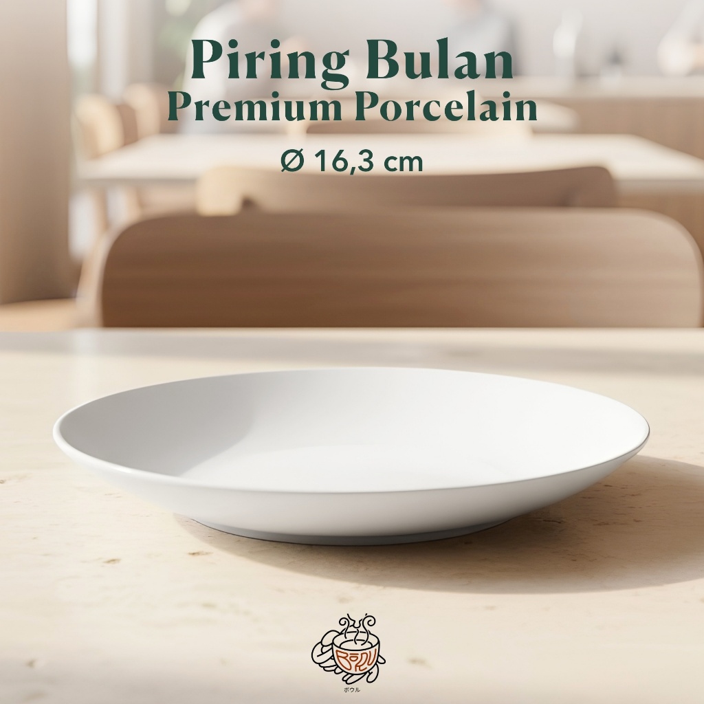 Midas Piring Bulan Bulat Porselen Diameter 6” Inch / 16 cm Putih Polos Kilap Minimalis Kue Porcelain
