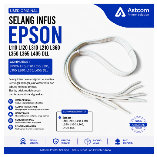 Selang Infus Printer Epson L110 L120 L210 L220 L300 L310 L350 L355 L360 L365 L405 Original Bekas Use