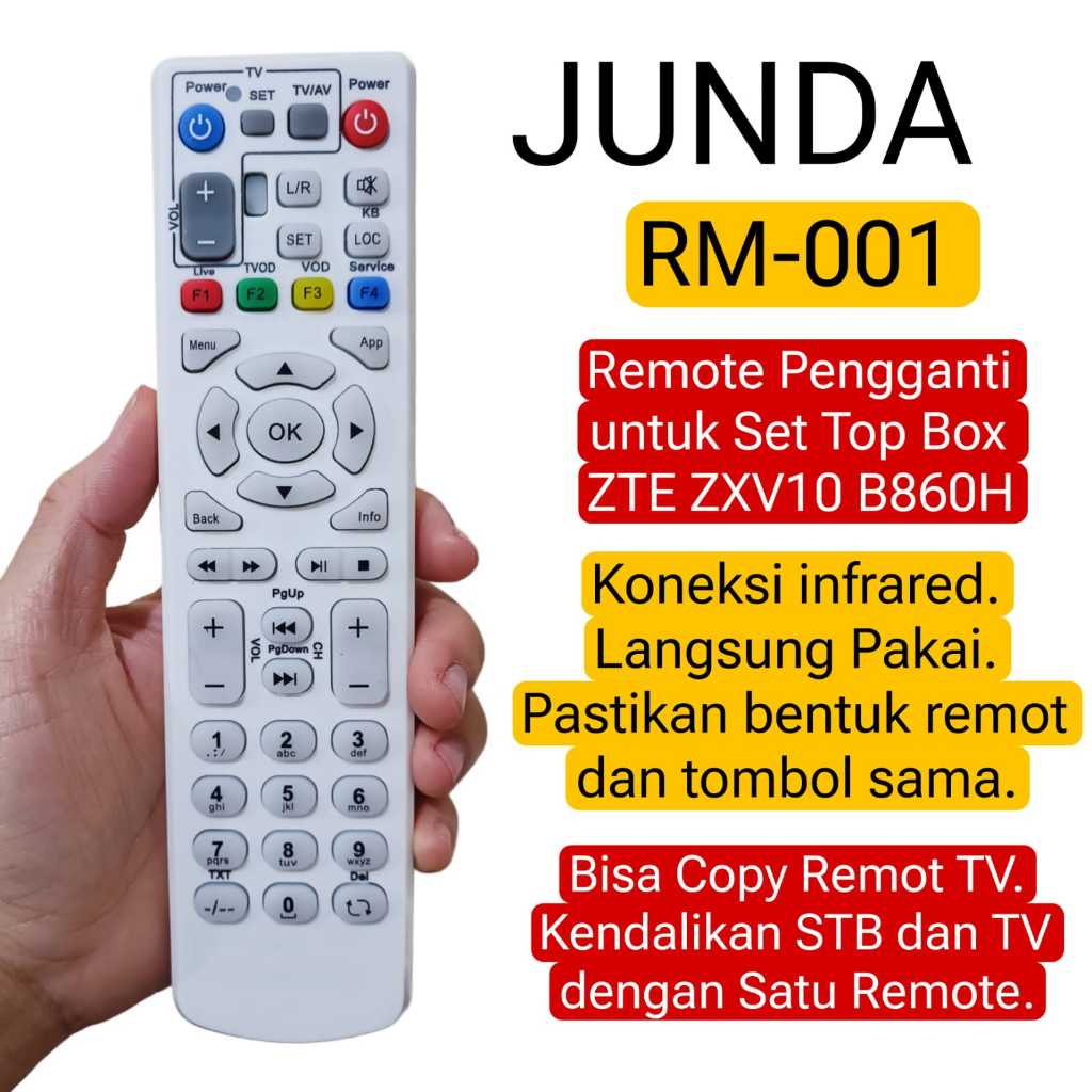 REMOT/REMOTE STB JUNDA RM-001 INDIHOME KABEL TV REMOTE SET TOP BOX