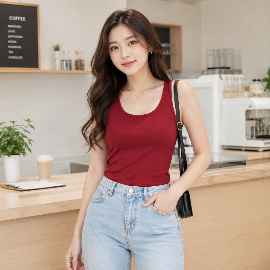 Tank Top + Cup Bra Wanita Kekinian /  Kaos Polos Tanpa Lengan / Fashion Korea