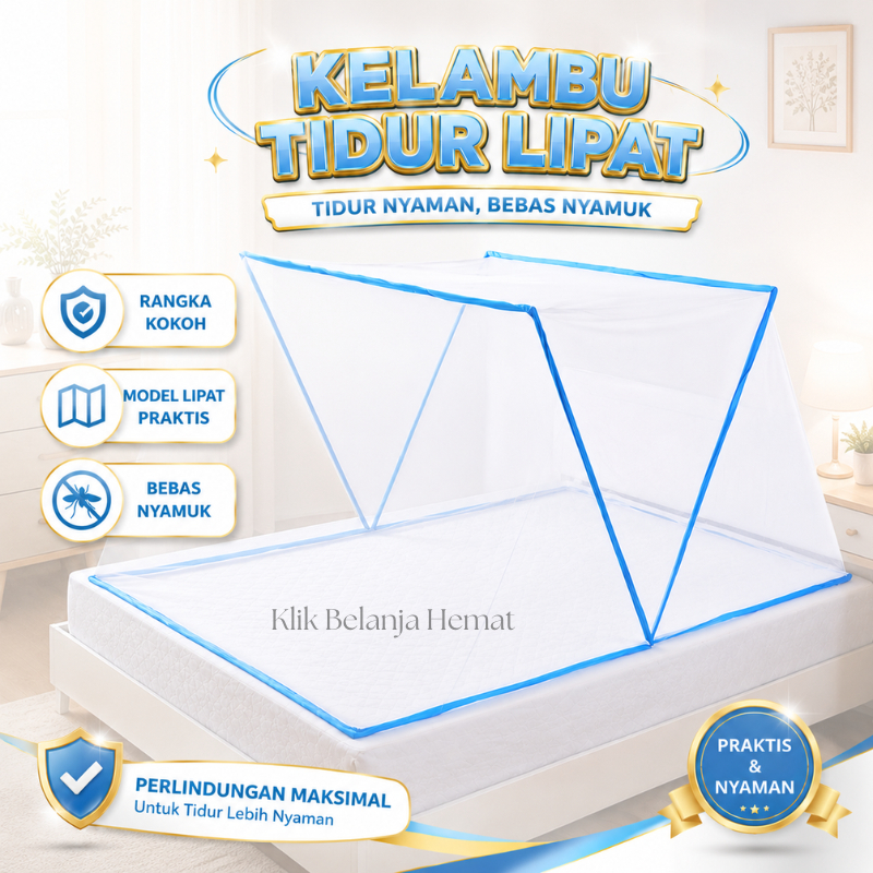 Kelambu Kotak Lipat Portable Ukuran Lengkap 65X120, 80X190, 100X190, 135X190, 180X190 /Kelambu Kotak
