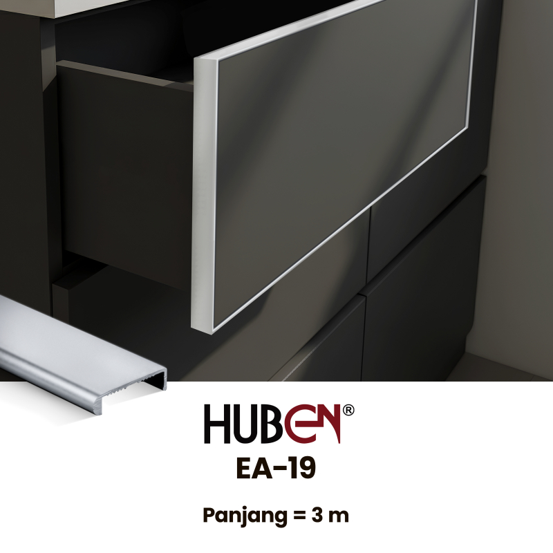 HUBEN Profil Handle Edging Aluminium EA-19 - List Handle Kaca Anodize Silver 3 Meter
