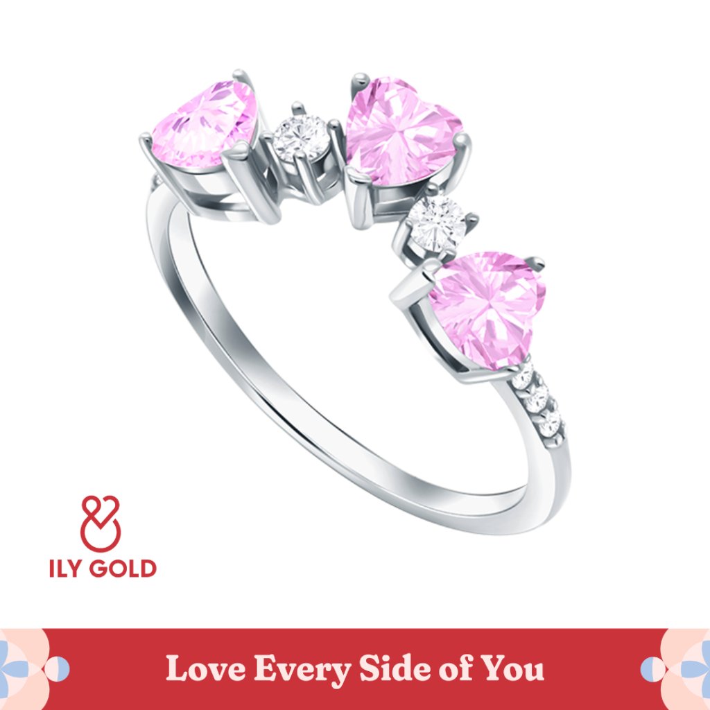 ILY GOLD Heart Link - Heart Trio Ring / Cincin