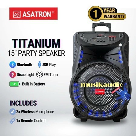 Asatron Titanium 15 Inch Bluetooth Party Speaker