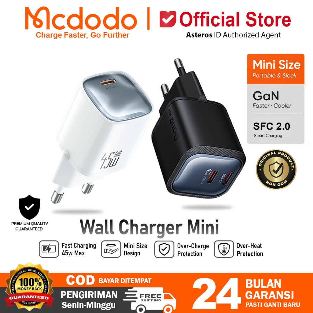 MCDODO Kepala Charger GaN 45W Samsung Super Fast Charging 2.0 45W