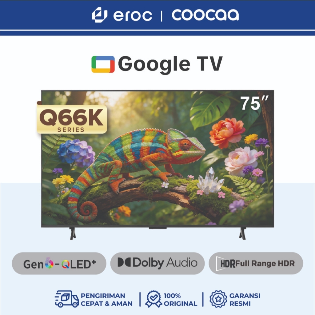 COOCAA TV 75 inch Q66K - Gen 6 QLED- 4K Google TV - 120 Hz - HDR10+ - Dolby Audio - Power Saving - F