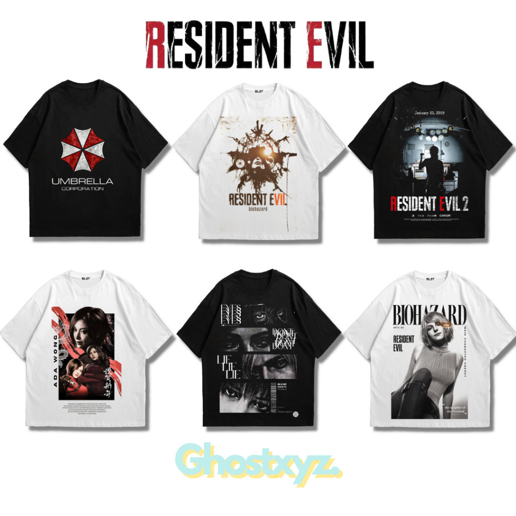Ghostxyz T-Shirt Resident Evil Black White Oversize Vintage Tee Baju Kaos