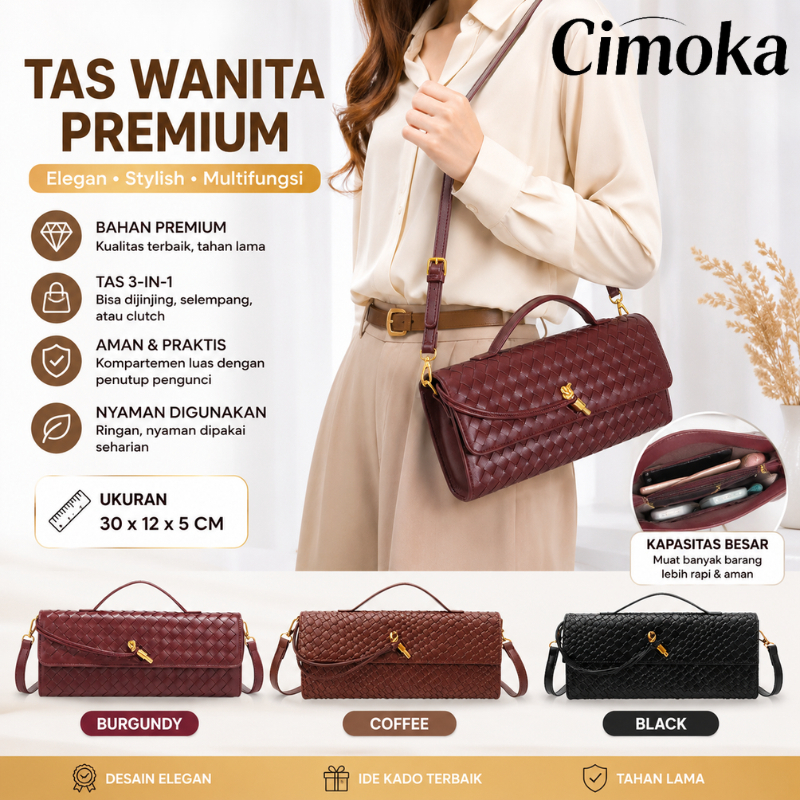 Tas Bahu Besar Tas Premium Wanita Arrow Bag Largetas Woven Tas Tangan Anyaman Jodie Wanita Vegan Lea
