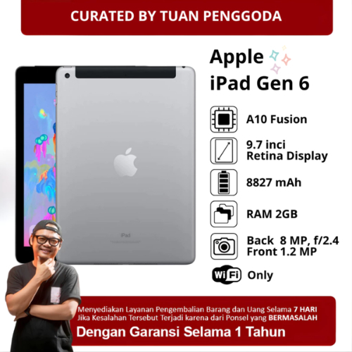 Apple iPad 6 (2018) - wifi only second original like new Support iPadOS 17.7 (Versi Tertinggi) x Tua