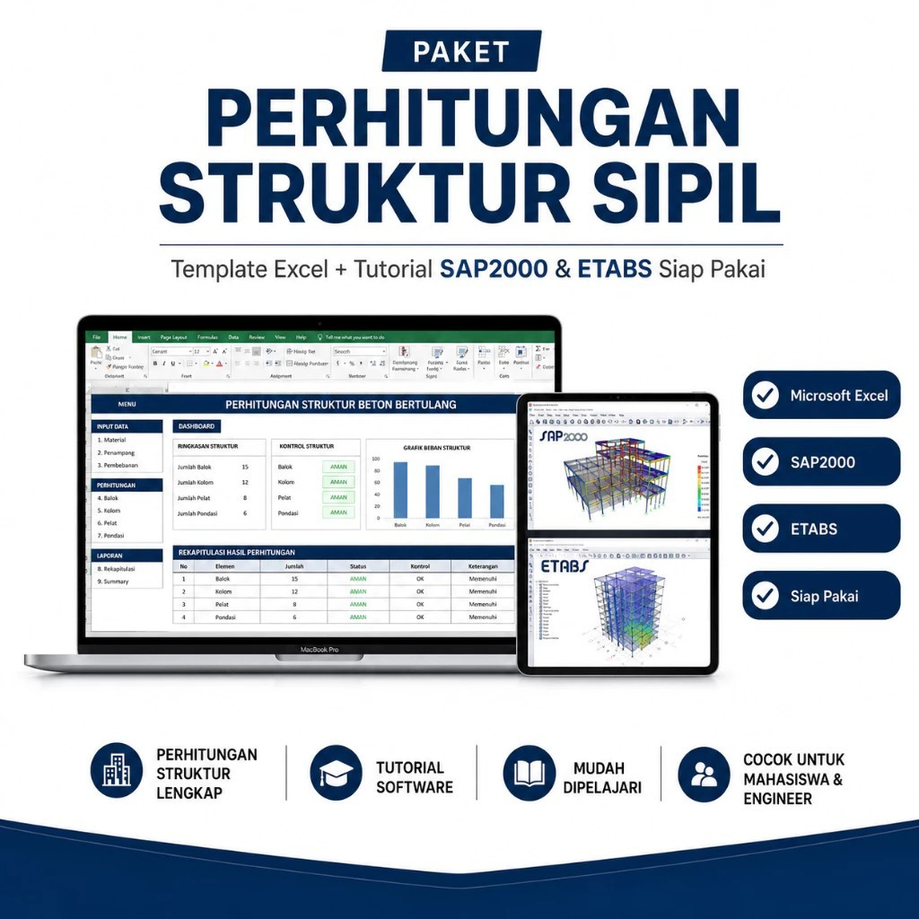 Paket Template Perhitungan Struktur Sipil Excel | Tutorial SAP2000 ETABS Siap Pakai