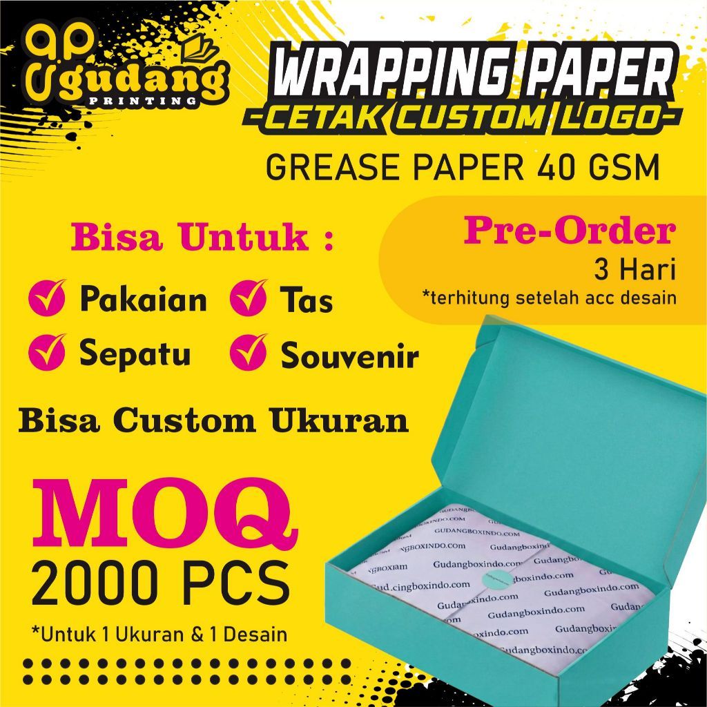 Wrapping Paper CUSTOM/Kertas Bungkus Produk/Alas Makanan/Bungkus Pakaian/Sepatu/Tas/Hampers