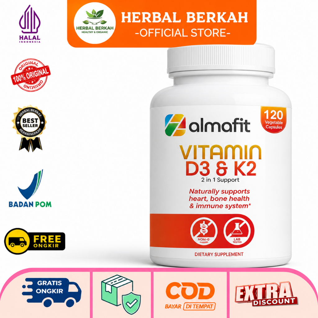 ALMAFIT VITAMIN D3 K2 5000 IU VITAMIN KESEHATAN JANTUNG , TULANG DAN MENJAGA IMUNITAS TUBUH ISI 120 