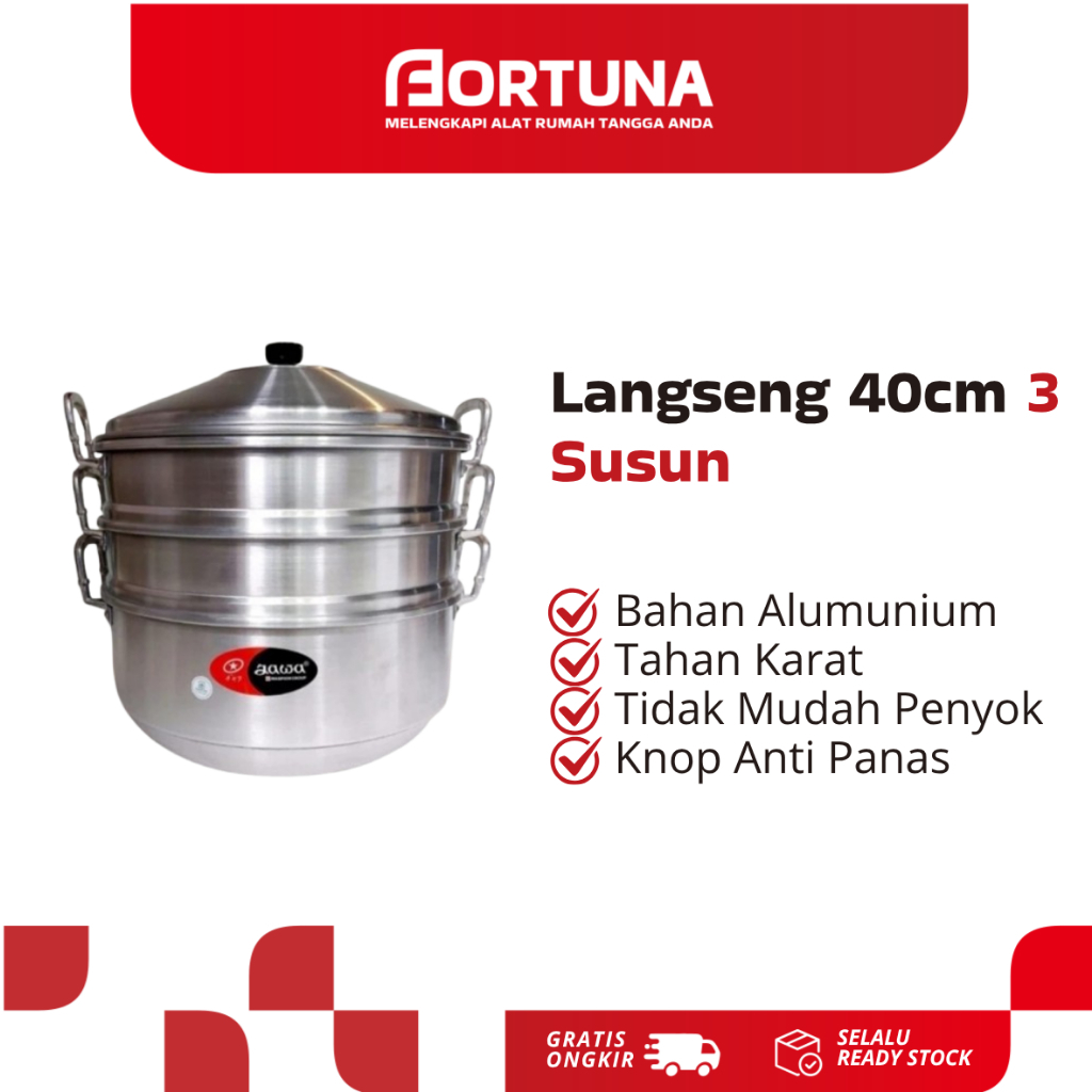 Langseng 40cm 3 Susun Jawa Kukusan Panci Kukus Stainless Steel