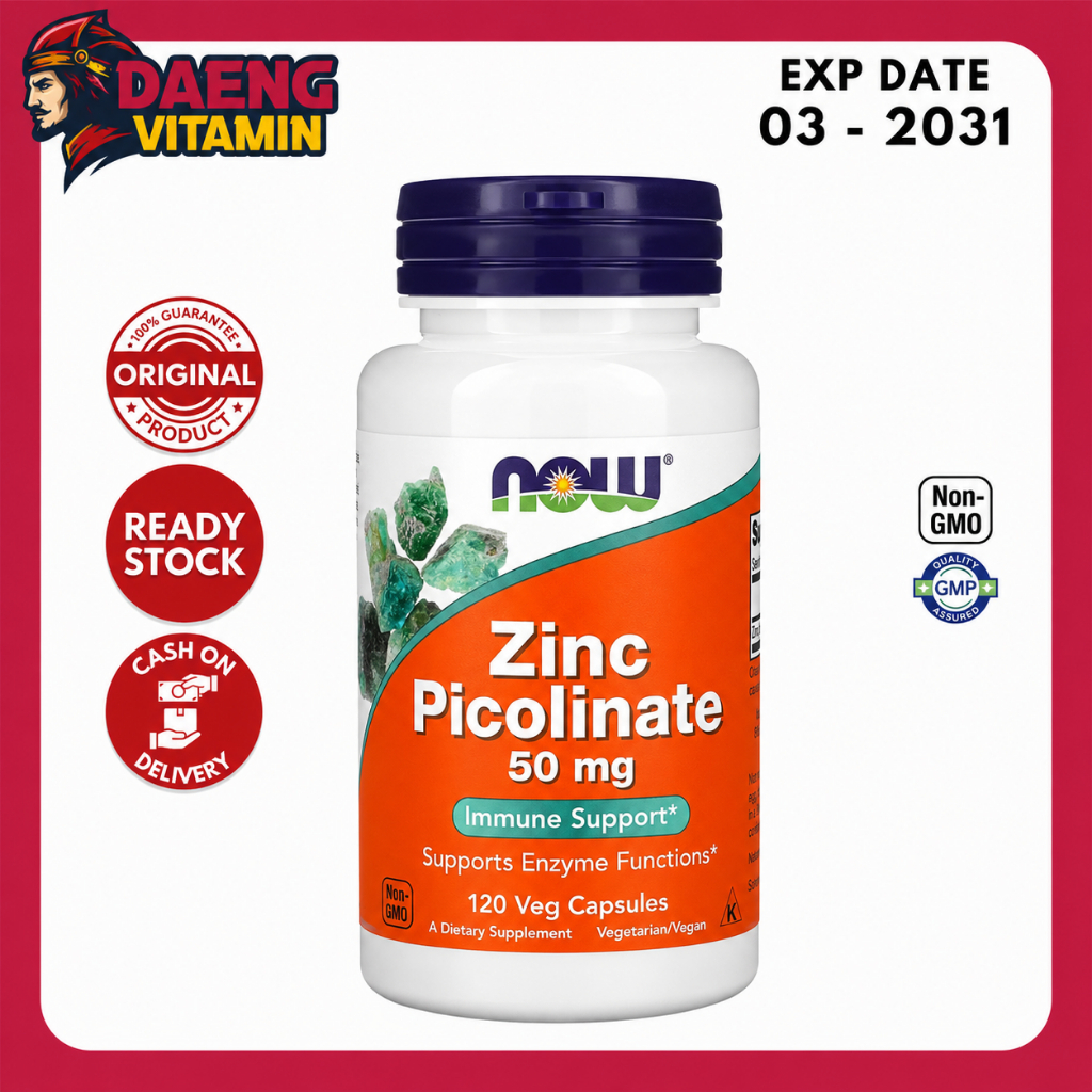 NOW Zinc Picolinate 50mg – 120 Kapsul | Imun Kuat, Kulit Sehat, Rambut Lebat