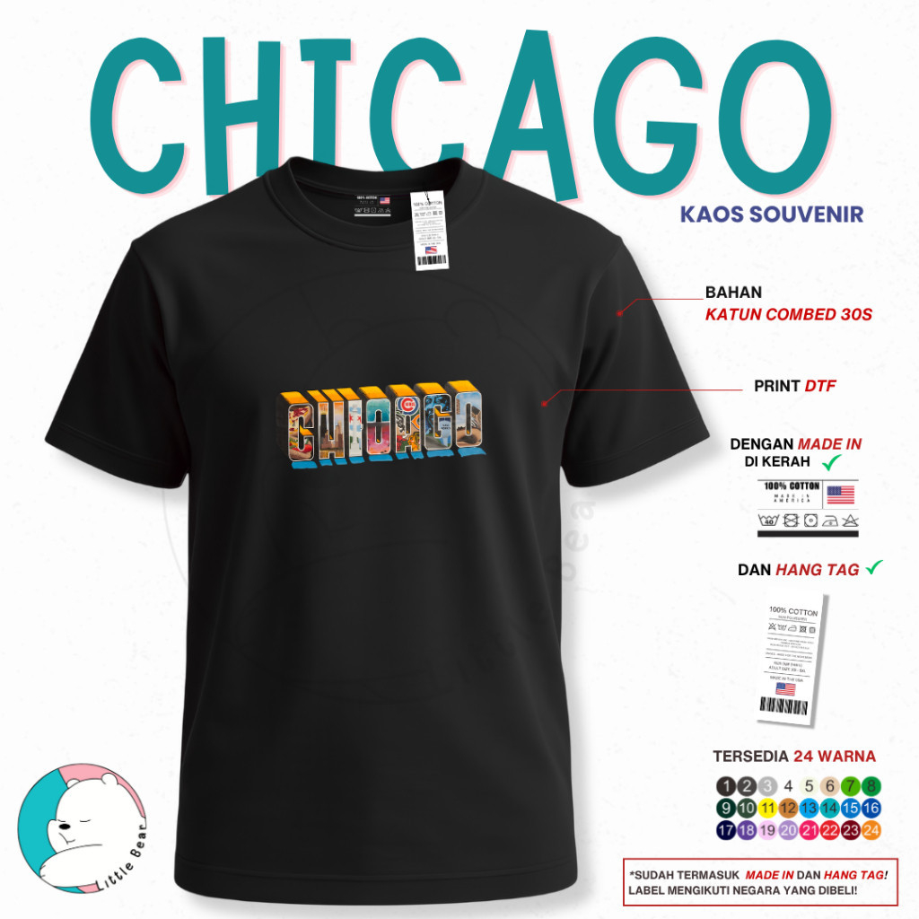 Littlebear Kaos Souvenir Chicago Amerika Serikat Baju Oleh-Oleh Type 2