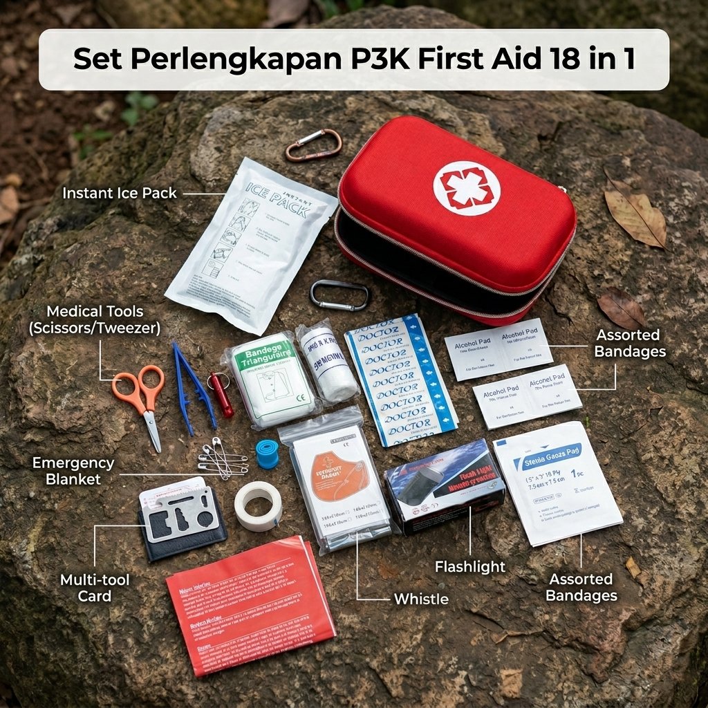 P3K firs aid kit box paket lengkap 18 in 1 camping hiking