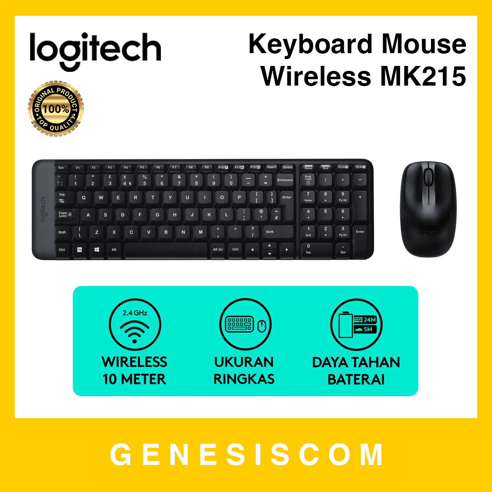 LOGITECH MK215 Keyboard Mouse Wireless Combo Bundle Full Size Nano USB Receiver Dongle Laptop PC Com