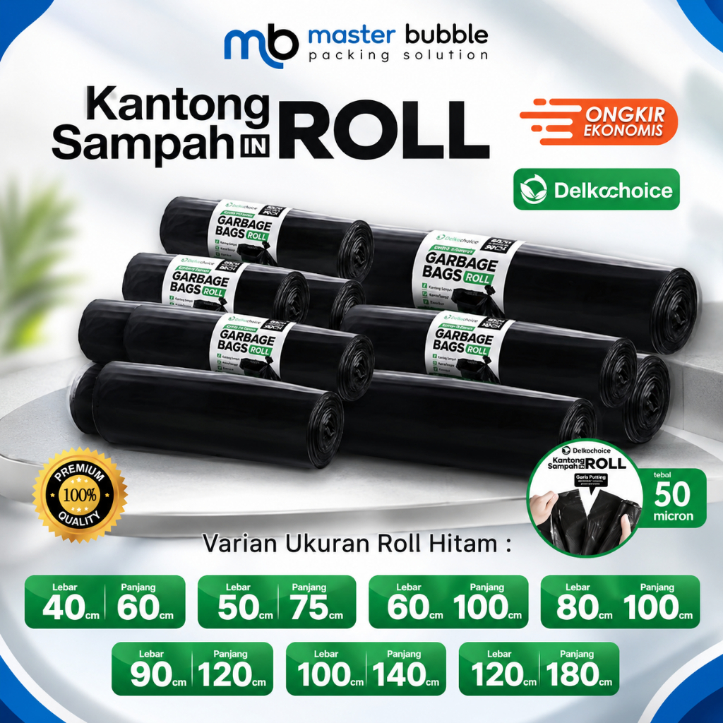 KANTONG KRESEK PLASTIK SAMPAH HITAM PER-ROLL / PLASTIC TRASH BAG / GARBAGE BAGS TEBAL DELKOCHOICE