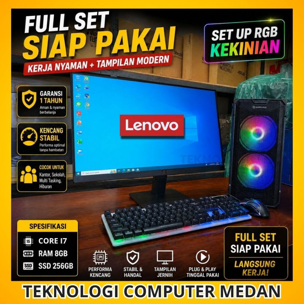Core i7 | Full Set RGB 24" LENOVO | Komputer Kantor Admin Sekolah | CPU PC Rakitan