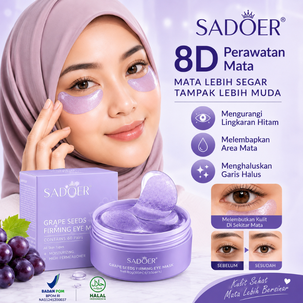 SADOER Grape Seeds Firming Eye Mask 60 Pasang 8D Perawatan Mata Mengurangi Lingkaran Hitam Melembapk
