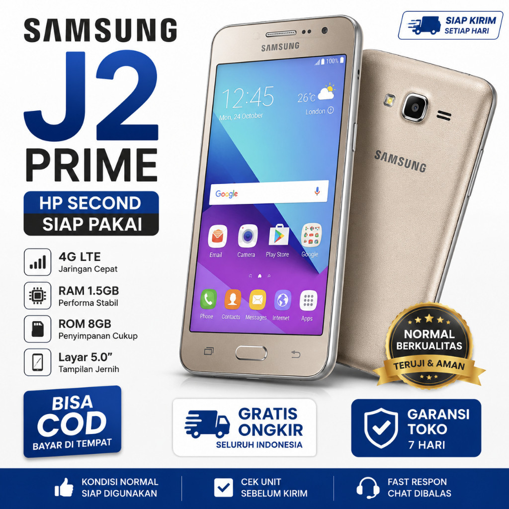 Samsung J2 Prime 4G LTE RAM 1.5GB 8GB HP Android Second Siap Pakai