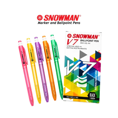 TBMO (PACK) BOLPEN SNOWMAN V7 HITAM ISI 12 PCS