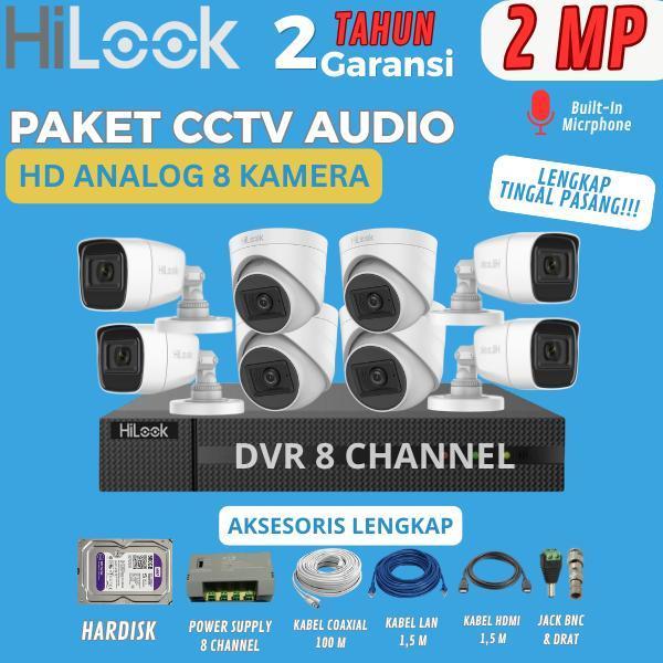 Paket CCTV Hilook Audio Lengkap 8 Kamera 8 Channel 2MP Full HD Bebas Pilih Indoor Outdoor + DVR HDD 