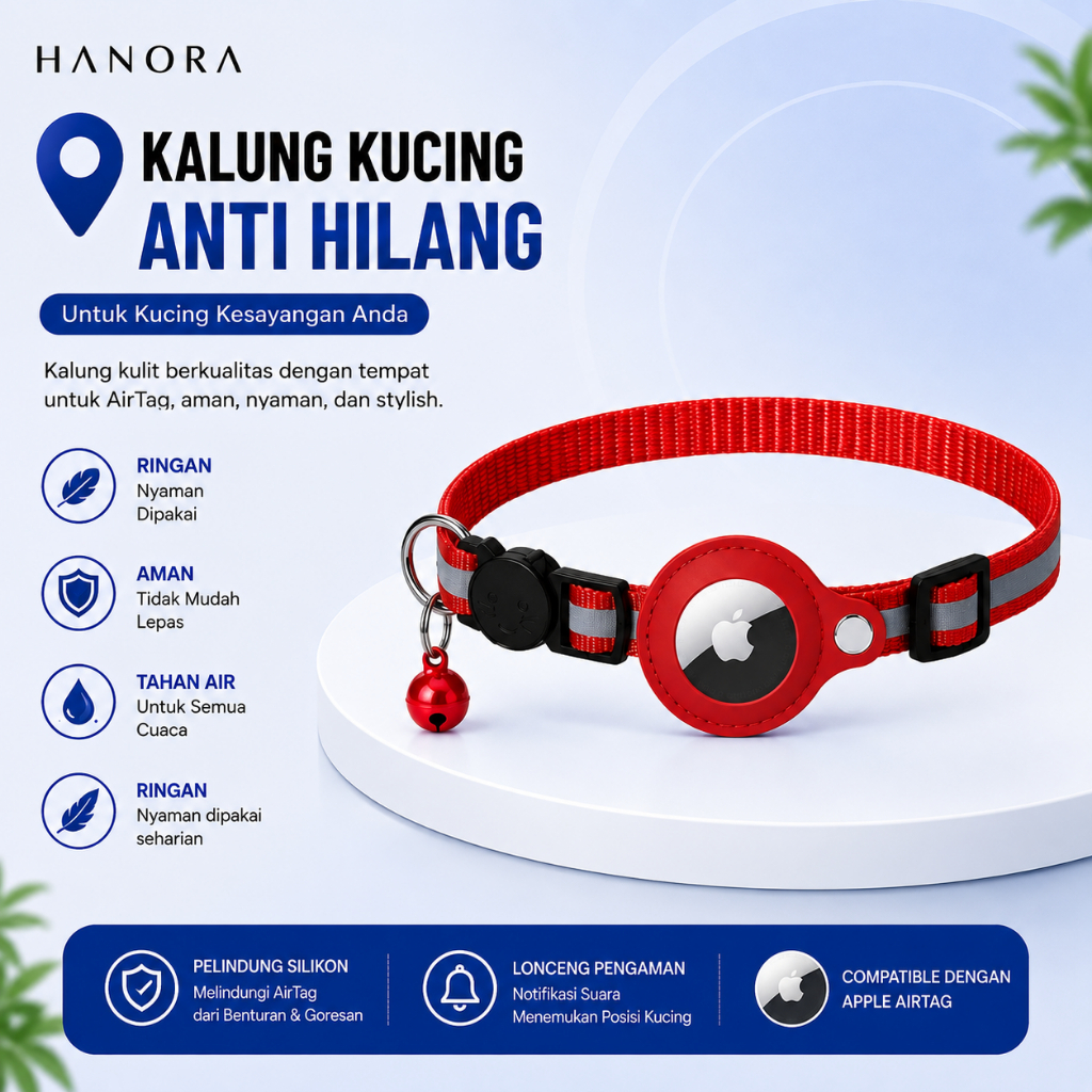 ABEGUST - Kalung Kucing GPS Tracker Anti Hilang - Kalung Kulit Kucing Android Find Hub Real Time