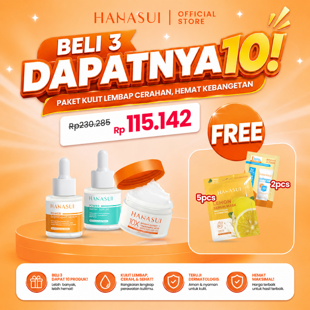 [BELI 3 DAPATNYA 10] Hanasui Paket Kulit Lembap Cerahan, Hemat Kebangetan | Hanasui Serum 2 pc + Moi