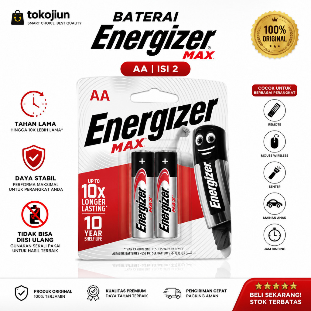 Energizer Max AA Isi 2 Battery Baterai Batere Energizer AA