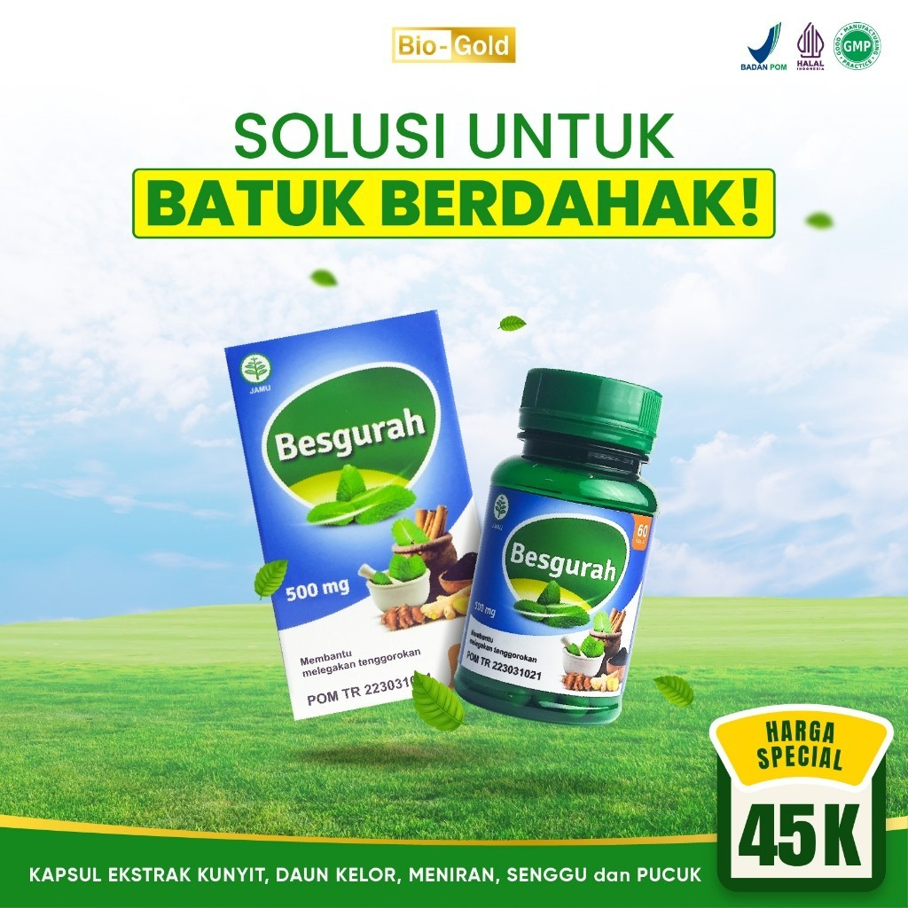 Bio Gold - Besgurah isi 60 Kapsul Obat Herbal Gurah Detoks Paru Batuk Akut Sesak Nafas TBC Flek Asma