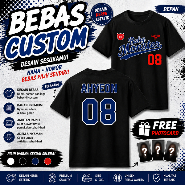 Kaos baseball hitam baby monster tshirt baesmon softball katun combad pharita chiquita asa rora rami