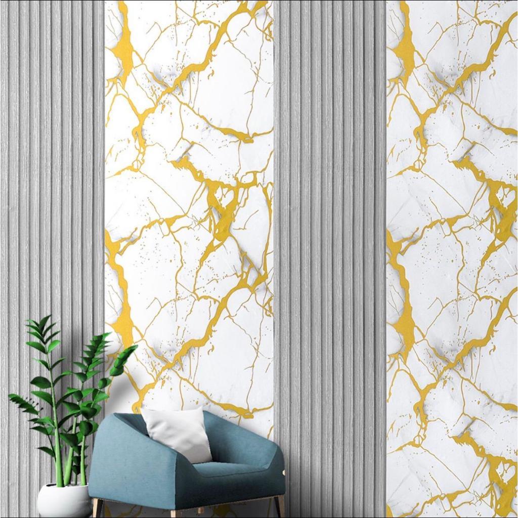 Wallpaper Dinding [ 1set per rol ] Ruang Tamu Elegan Panel Kayu Minimalis PVC 3,5 meter x 45 cm