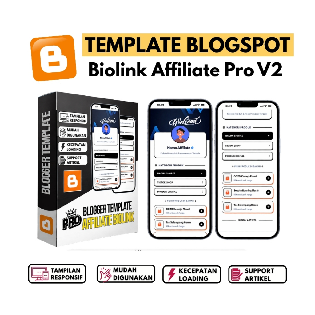 Template Blogspot Biolink Affiliate PRO V2 Mudah Digunakan Tampilan Responsif Panduan Lengkap & Upda
