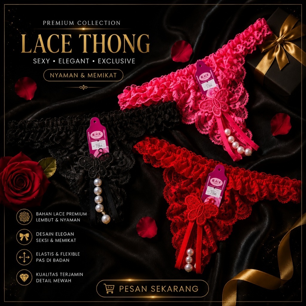 Celana Dalam Sexy G String Mutiara Open Crotch Thong Kupu Kecil