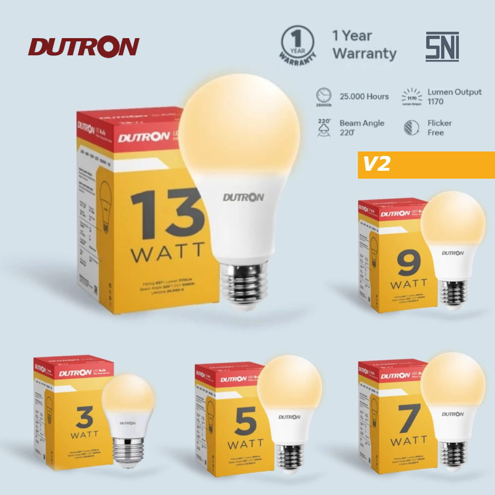 DUTRON Bohlam Bola Lampu LED Bulb 3 Watt 5 Watt 7 Watt 9 Watt 13 Watt 3000K Kuning Warm White SNI 3W