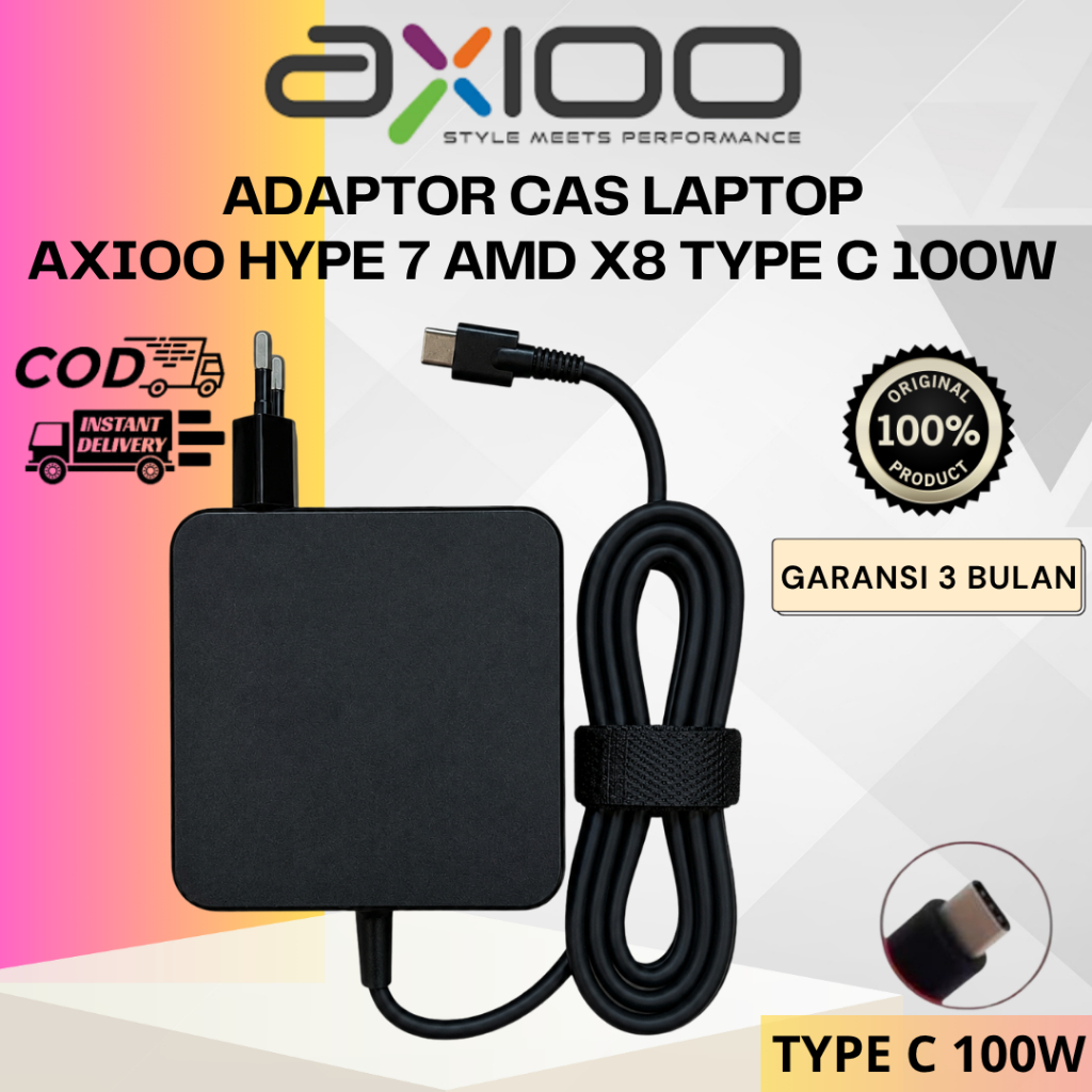 Adaptor Cas Laptop AXIOO Hype 7 AMD X8 Type C 100W Charger Laptop Hitam