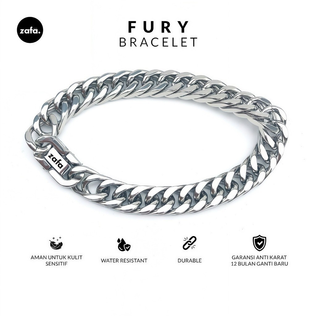 Zafa Gelang Titanium Pria Wanita Rantai Anti Karat - Fury Bracelet