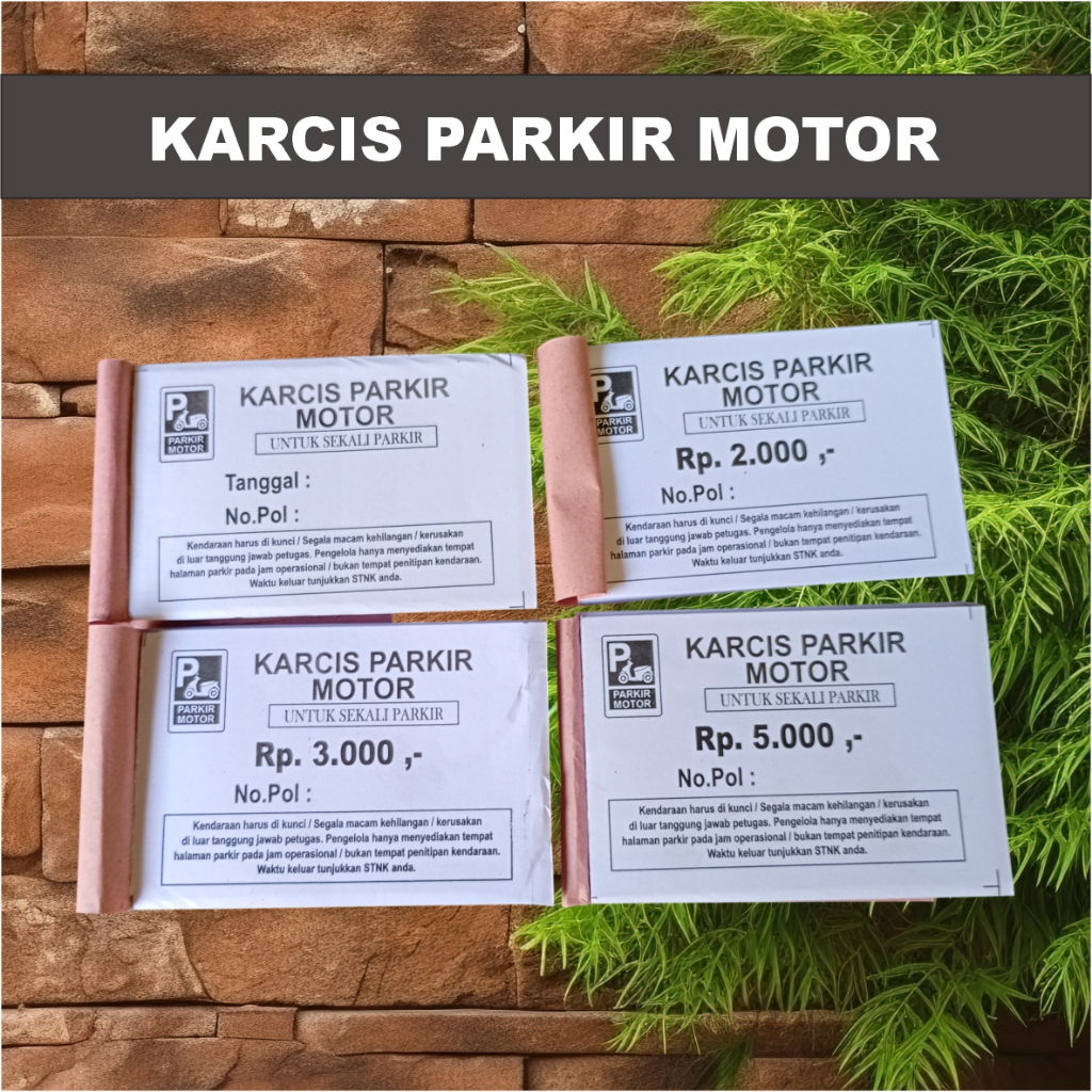 Karcis Parkir Motor isi 100 lembar ukuran 5,5cm x 8cm tarif 2000 3000 5000 dan tanpa tarif C
