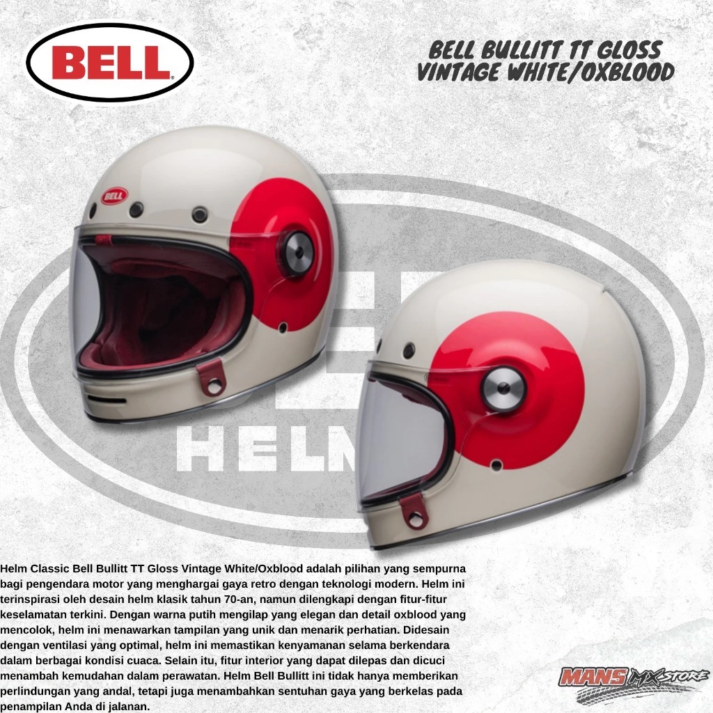 BELL BULLITT TT GLOSS VINTAGE WHITE/OXBLOOD FULLFACE HELM BELL CLASSIC ORIGINAL