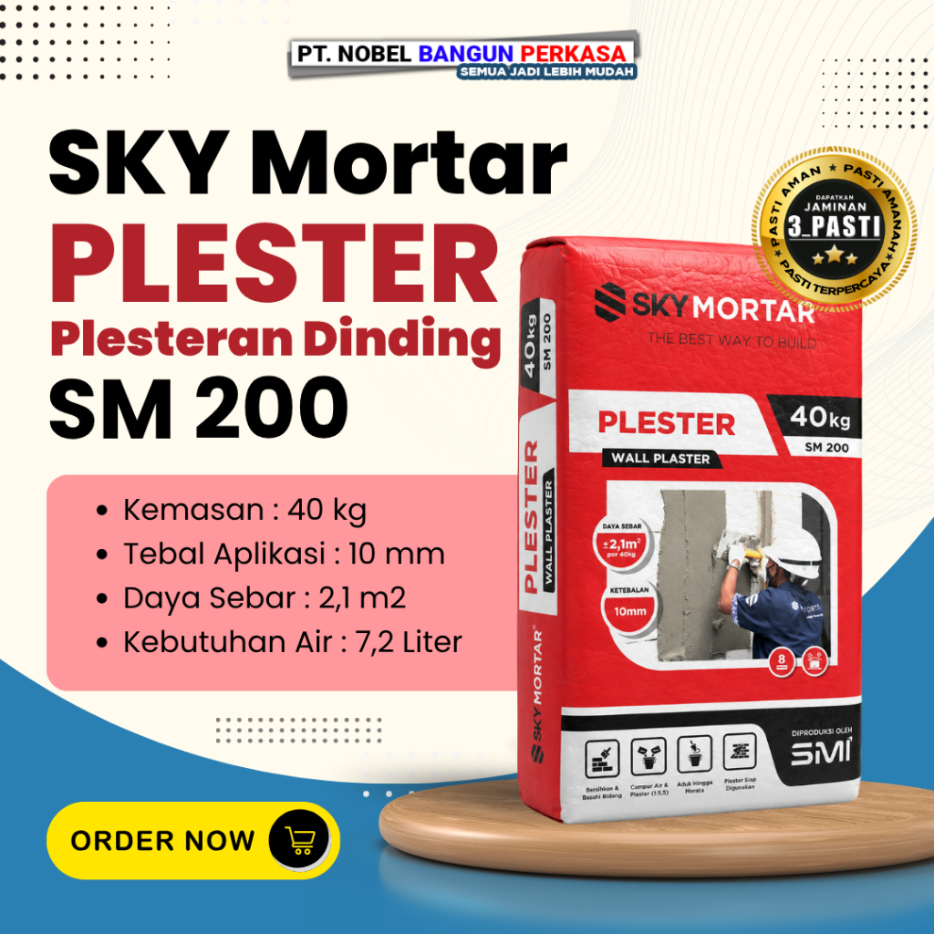 Sky Mortar Plester SM200 40kg Semen Mortar Plesteran Dinding Bata Ringan Instan