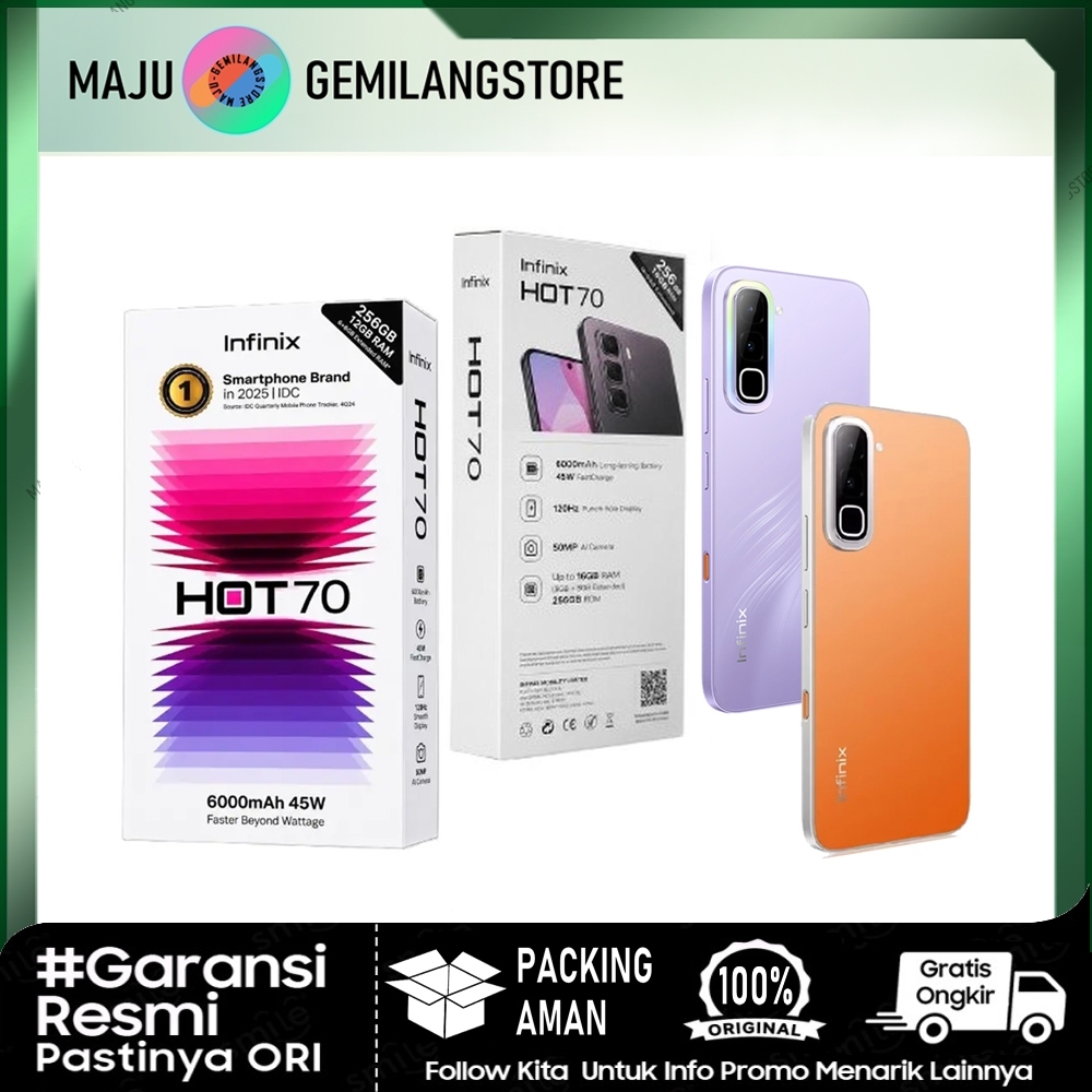Infinix Hot 70 - RAM 6+128GB, 6+256GB & 8+128GB - IPS LCD 6.78 inci - MediaTek Helio G100 Ultimate -