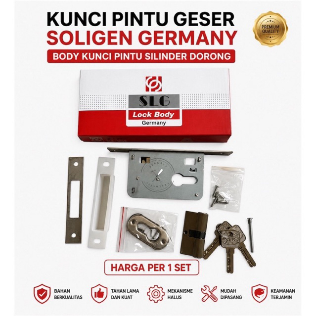 Kunci pintu geser sliding Soligen Germany /  Body kunci pintu silinder dorong