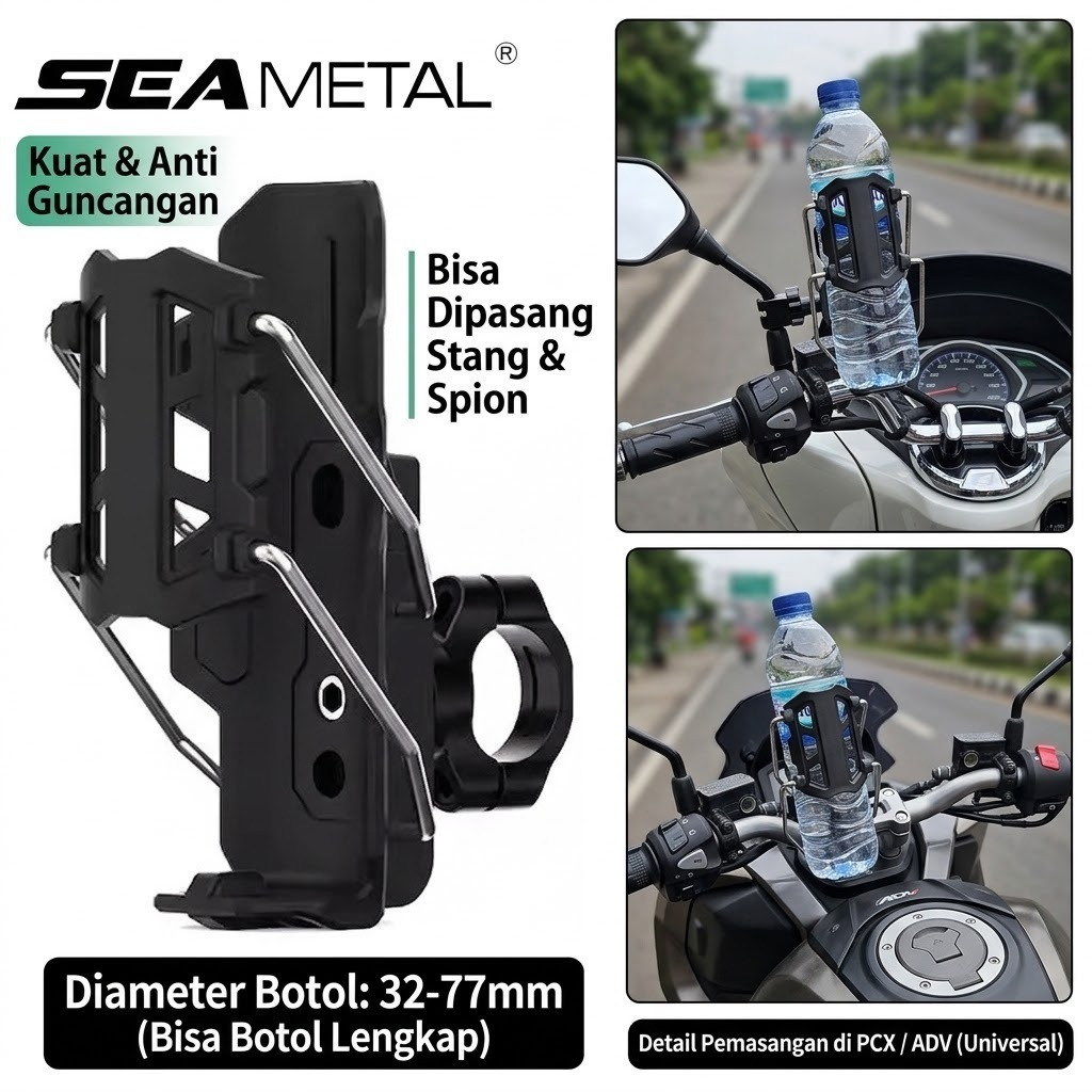 Tempat Botol Minum Motor Universal Stang dan Spion Holder Botol Anti Guncangan Karat Waterproof NMAX