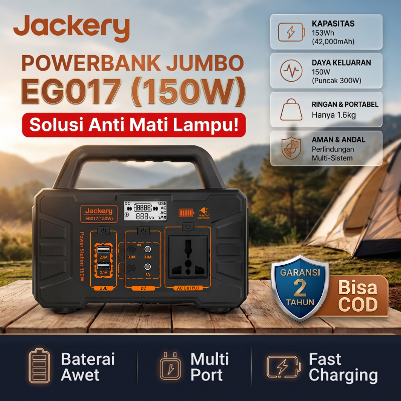 Jackery EG017 Genset Mini Portable Power Station 150W 42000mAh Powerbank Listrik AC Darurat Camping 