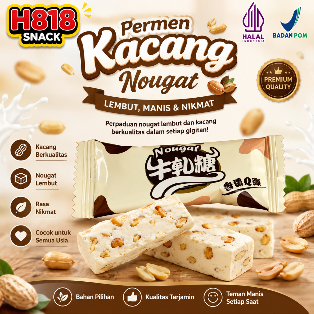 Permen Nougat Kacang Premium – Manis, Lembut & Renyah | Snack Nougat Kacang Lezat