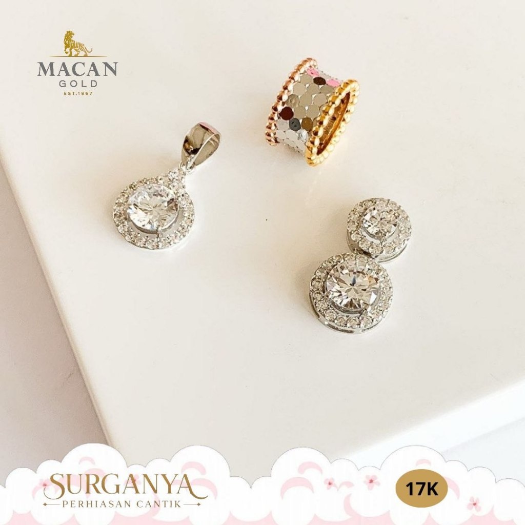 Liontin Emas Putih Kadar 17K Model Elegant Look Macan Gold